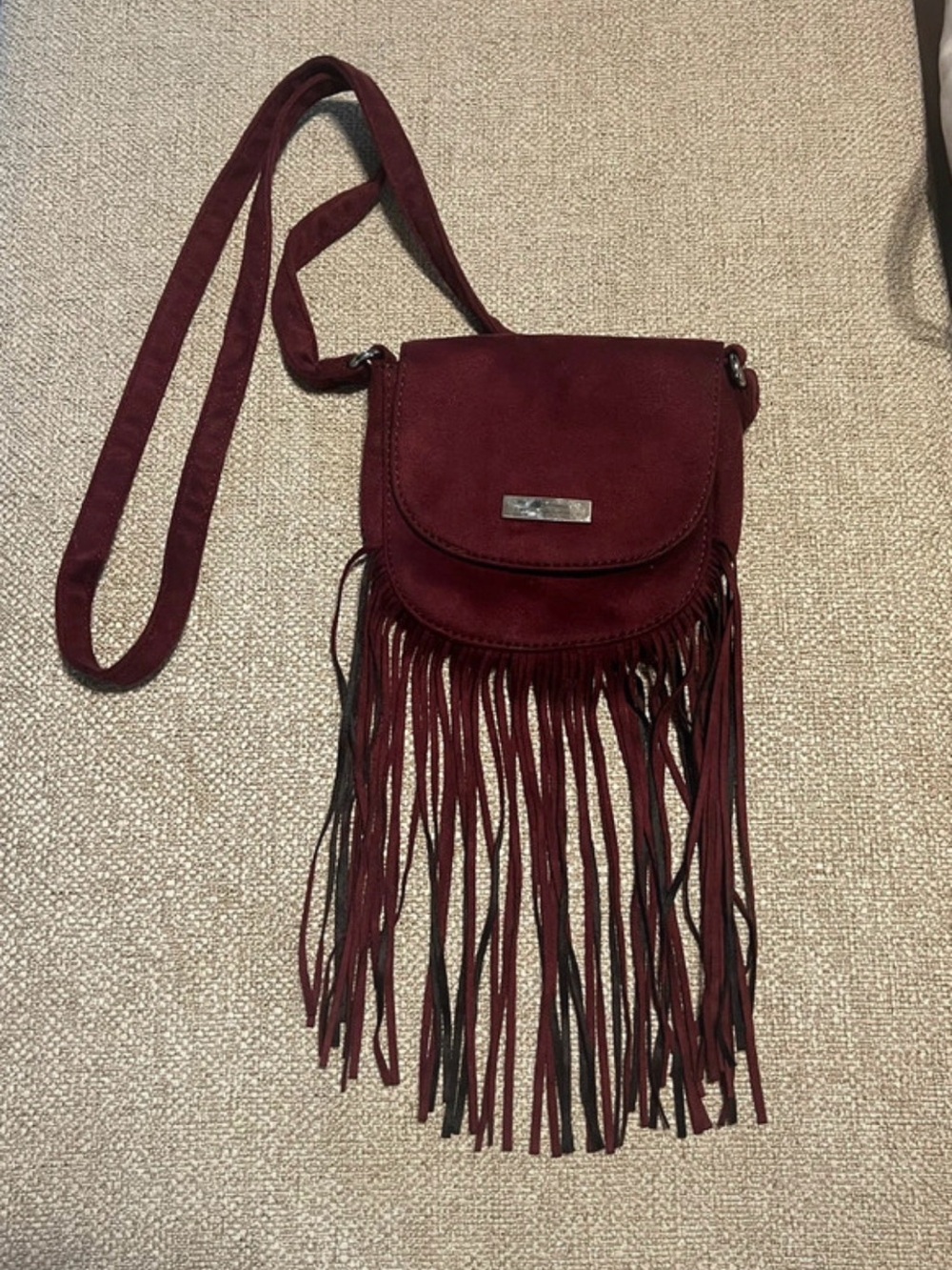 Express Women's Fringe Crossbody Bag in Wine Red